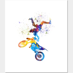 Motocross rider in watercolor Posters and Art